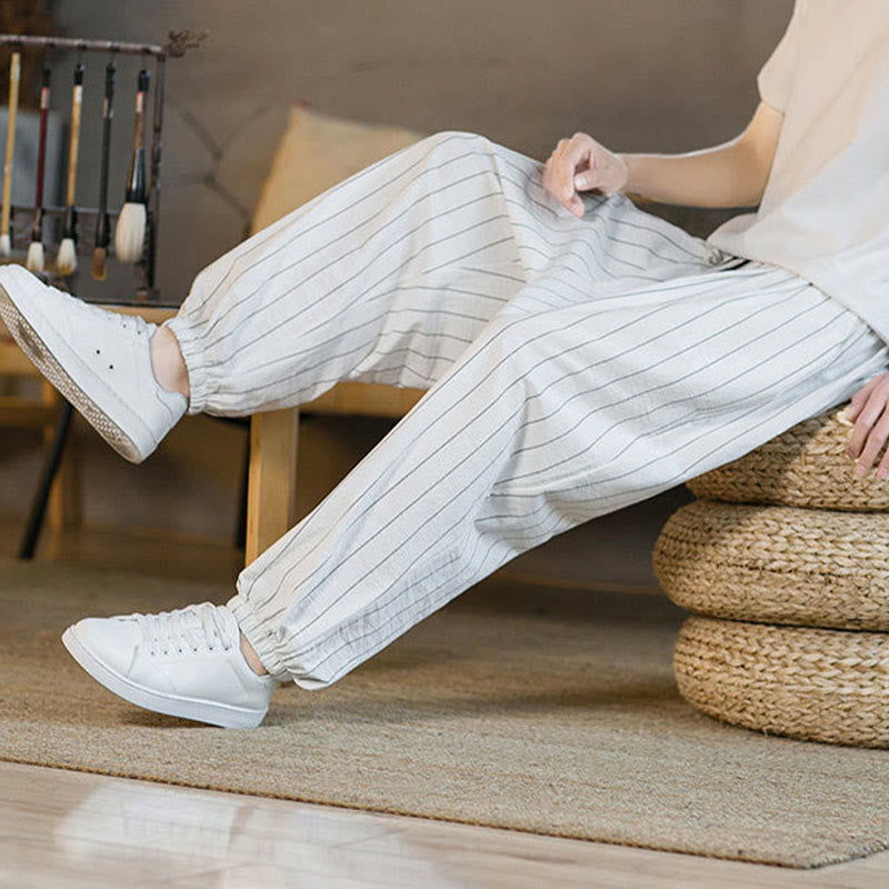 Nimara Ritual Summer Casual Drawstring Striped Men's Harem Pants With Pockets