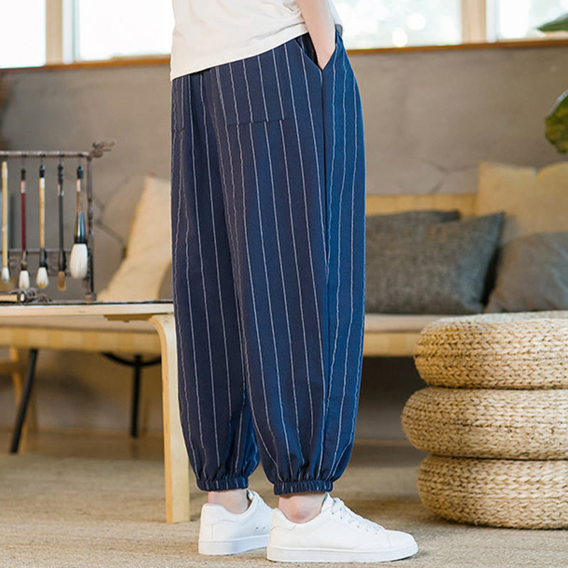 Nimara Ritual Summer Casual Drawstring Striped Men's Harem Pants With Pockets