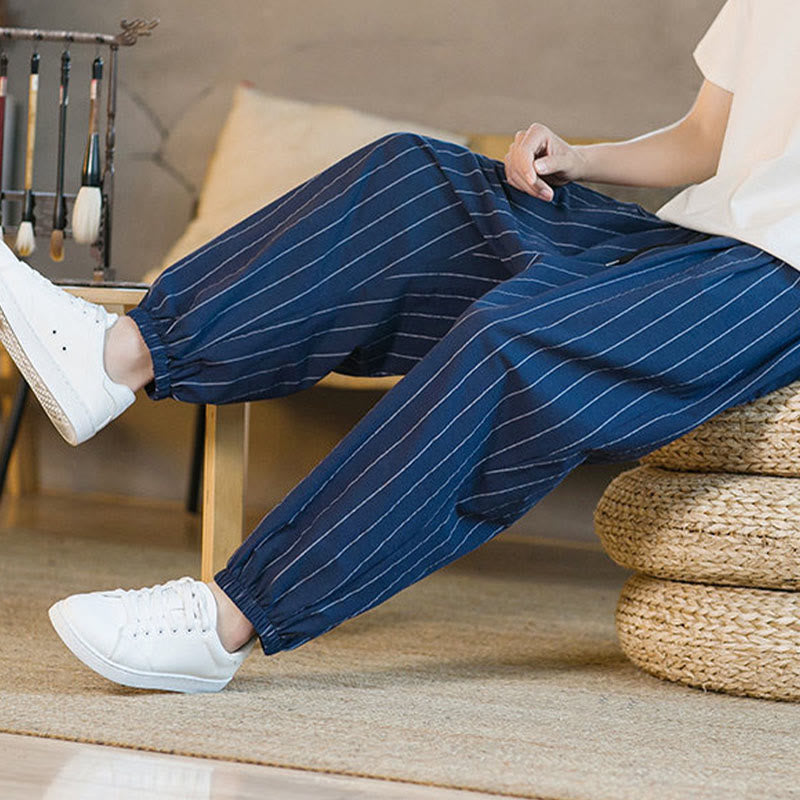 Nimara Ritual Summer Casual Drawstring Striped Men's Harem Pants With Pockets