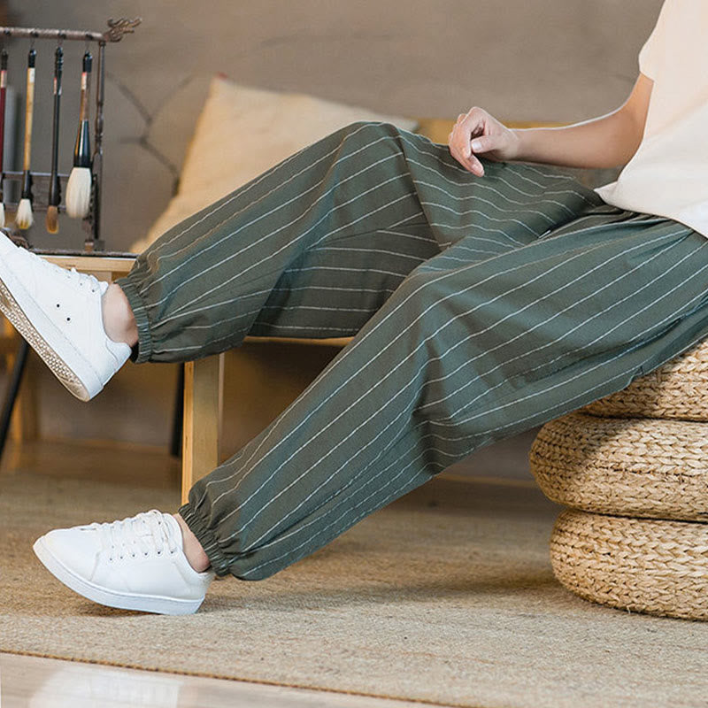 Nimara Ritual Summer Casual Drawstring Striped Men's Harem Pants With Pockets