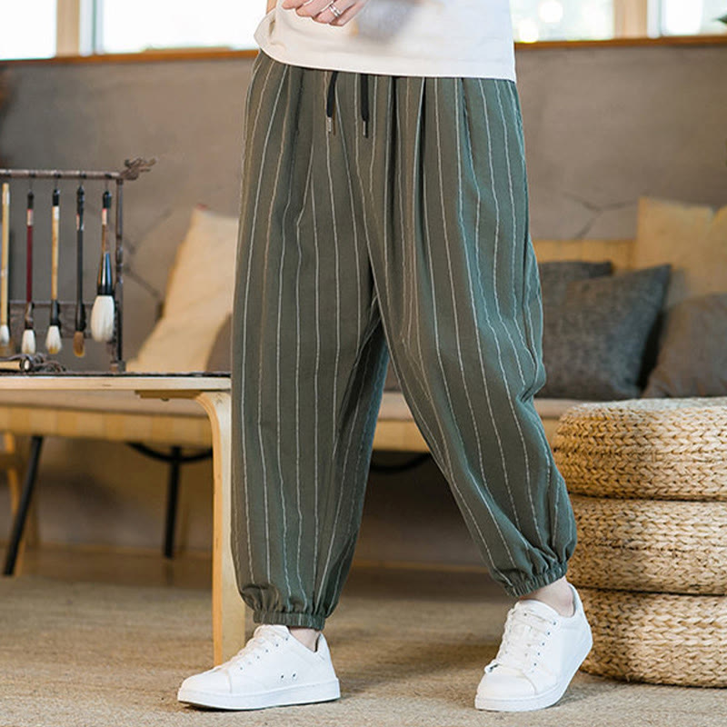 Nimara Ritual Summer Casual Drawstring Striped Men's Harem Pants With Pockets