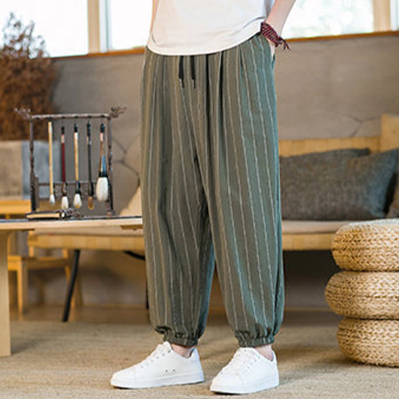 Nimara Ritual Summer Casual Drawstring Striped Men's Harem Pants With Pockets