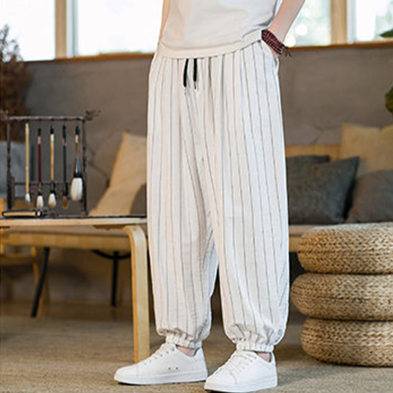 Nimara Ritual Summer Casual Drawstring Striped Men's Harem Pants With Pockets