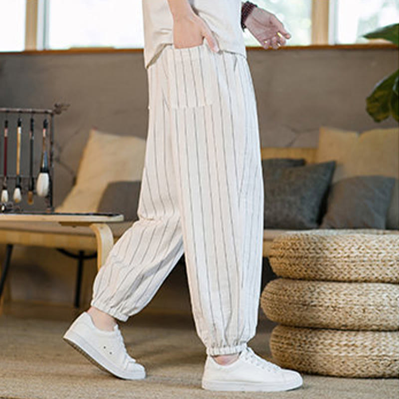 Nimara Ritual Summer Casual Drawstring Striped Men's Harem Pants With Pockets