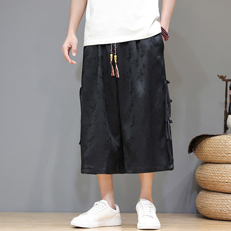 Nimara Ritual Summer Tang Style Side Frog Button Men's Straight Leg Pants With Pockets