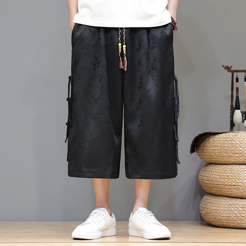 Nimara Ritual Summer Tang Style Side Frog Button Men's Straight Leg Pants With Pockets