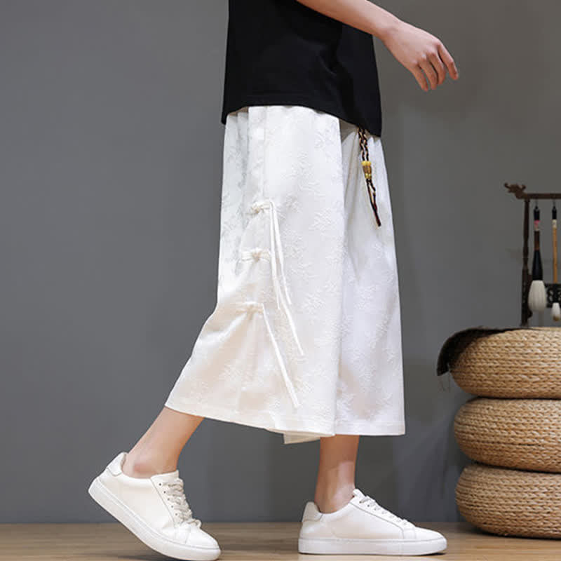 Nimara Ritual Summer Tang Style Side Frog Button Men's Straight Leg Pants With Pockets