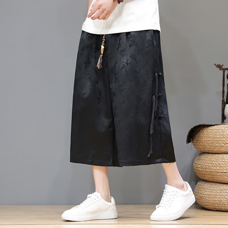 Nimara Ritual Summer Tang Style Side Frog Button Men's Straight Leg Pants With Pockets