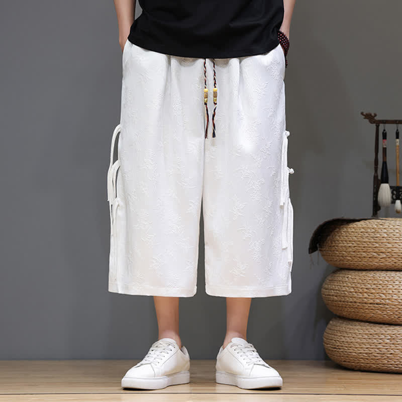 Nimara Ritual Summer Tang Style Side Frog Button Men's Straight Leg Pants With Pockets