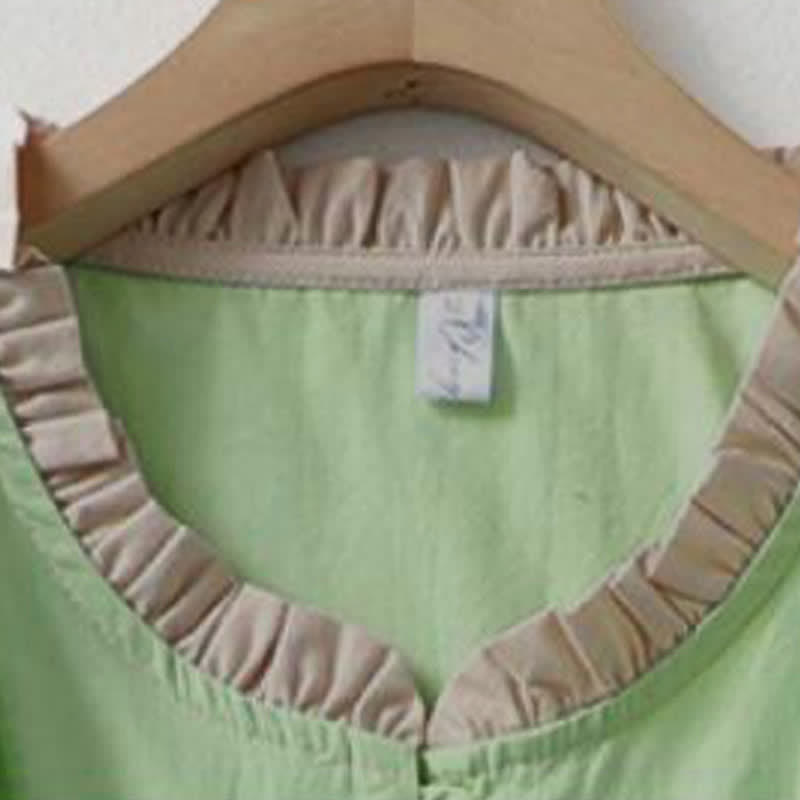 Nimara Ritual Summer Casual Button Up Solid Ruffled Collar Cotton Women's Short Sleeve Shirt