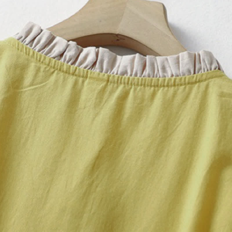 Nimara Ritual Summer Casual Button Up Solid Ruffled Collar Cotton Women's Short Sleeve Shirt