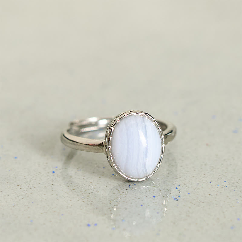 Nimara Ritual Natural Blue Lace Agate Round Balance Ring