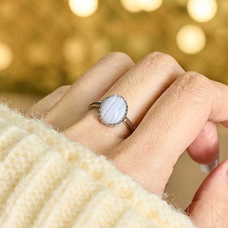 Nimara Ritual Natural Blue Lace Agate Round Balance Ring