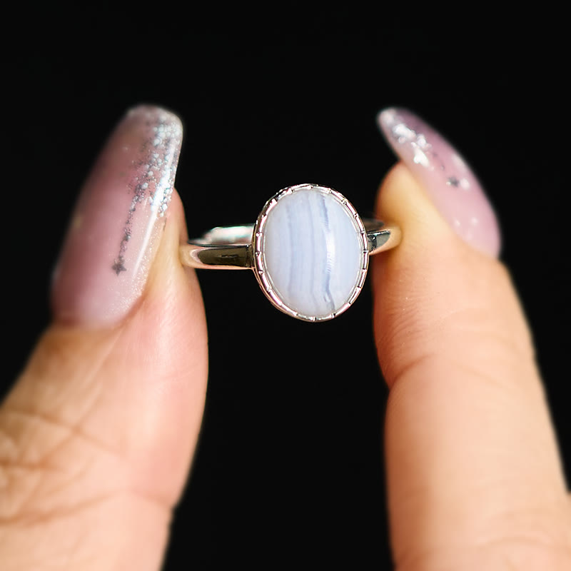 Nimara Ritual Natural Blue Lace Agate Round Balance Ring