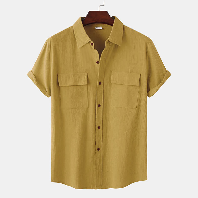 Nimara Ritual Summer Casual Solid Buttons Men's Short Sleeve Shirts With Decorative Pockets