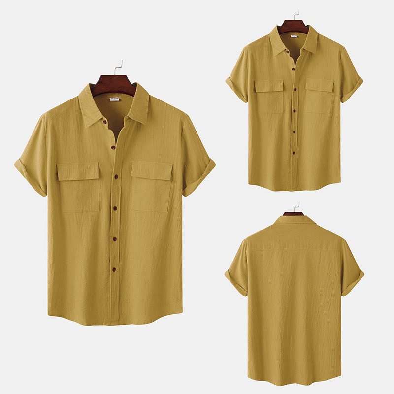Nimara Ritual Summer Casual Solid Buttons Men's Short Sleeve Shirts With Decorative Pockets