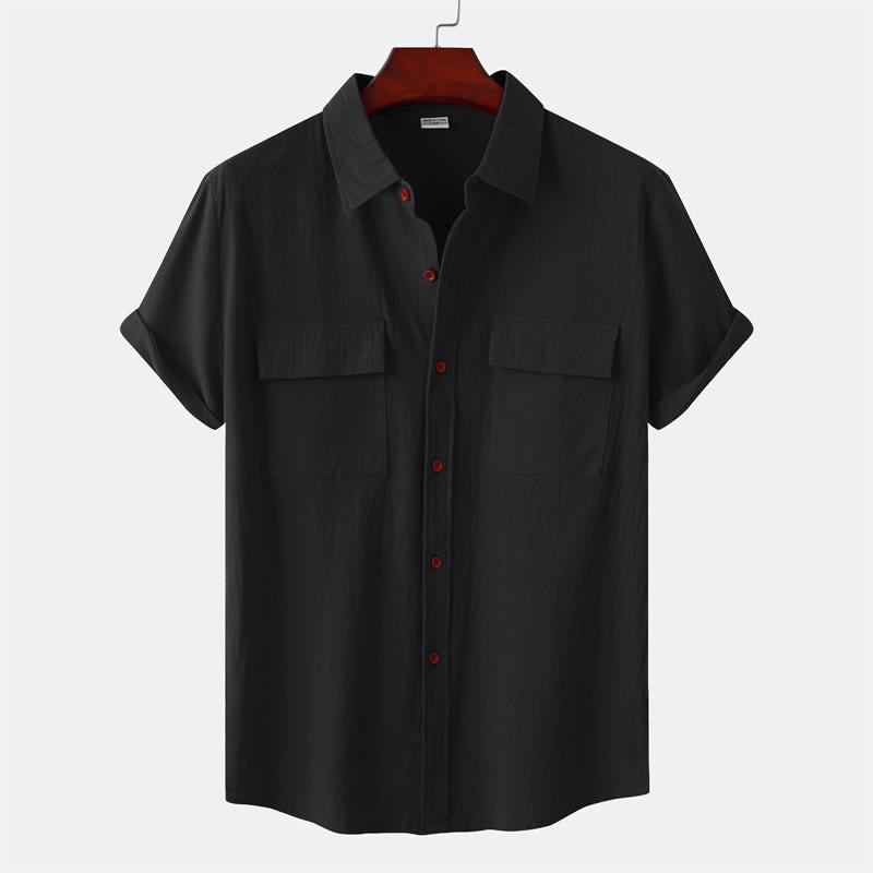 Nimara Ritual Summer Casual Solid Buttons Men's Short Sleeve Shirts With Decorative Pockets