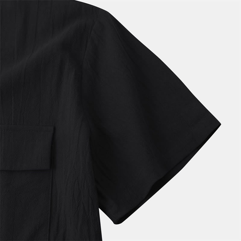 Nimara Ritual Summer Casual Solid Buttons Men's Short Sleeve Shirts With Decorative Pockets