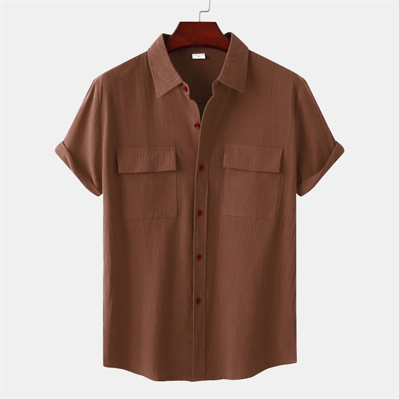Nimara Ritual Summer Casual Solid Buttons Men's Short Sleeve Shirts With Decorative Pockets