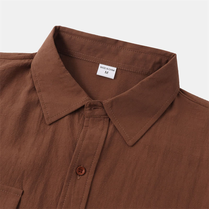 Nimara Ritual Summer Casual Solid Buttons Men's Short Sleeve Shirts With Decorative Pockets