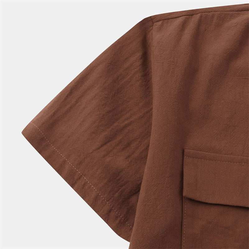 Nimara Ritual Summer Casual Solid Buttons Men's Short Sleeve Shirts With Decorative Pockets