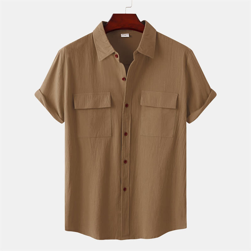 Nimara Ritual Summer Casual Solid Buttons Men's Short Sleeve Shirts With Decorative Pockets