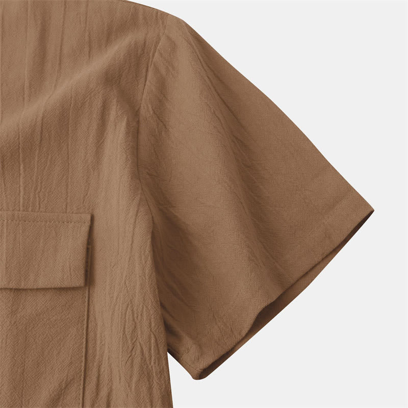 Nimara Ritual Summer Casual Solid Buttons Men's Short Sleeve Shirts With Decorative Pockets