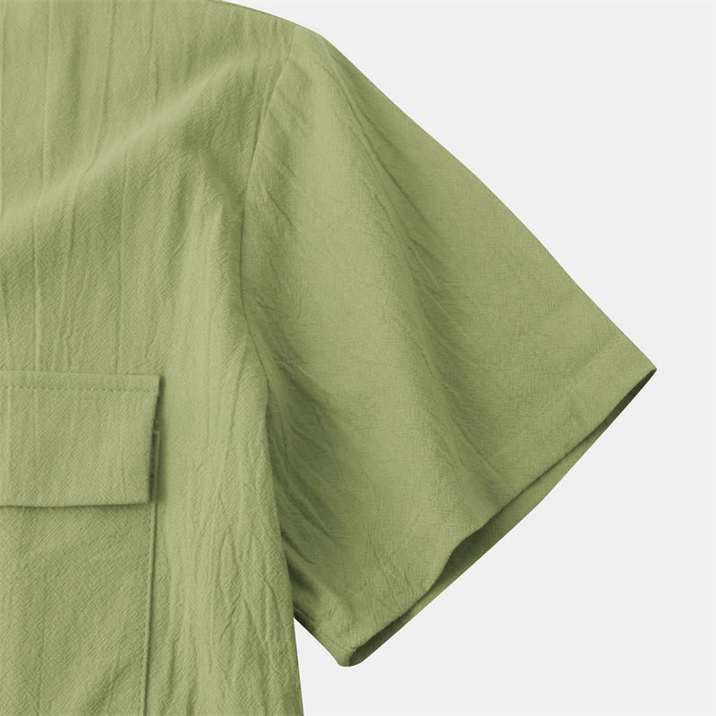 Nimara Ritual Summer Casual Solid Buttons Men's Short Sleeve Shirts With Decorative Pockets
