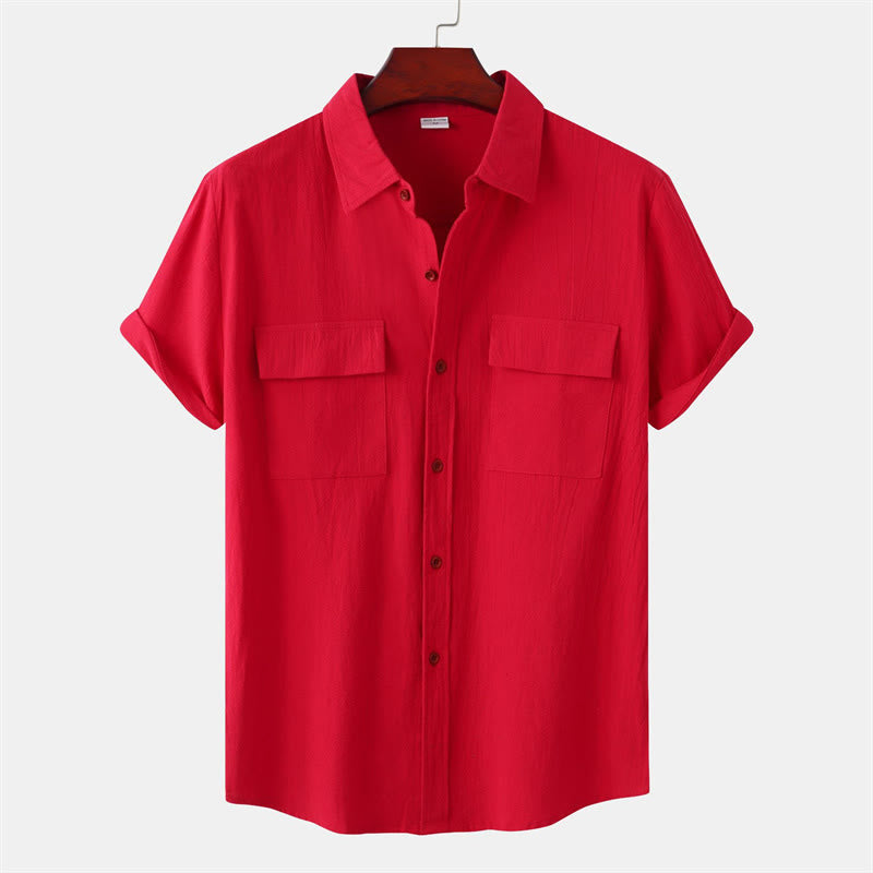 Nimara Ritual Summer Casual Solid Buttons Men's Short Sleeve Shirts With Decorative Pockets