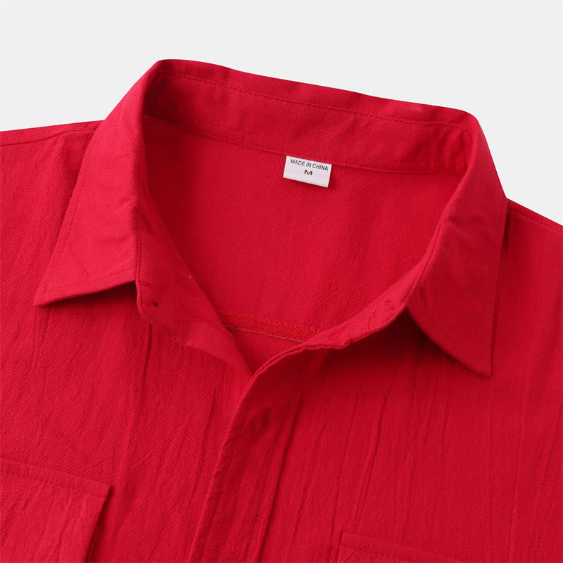 Nimara Ritual Summer Casual Solid Buttons Men's Short Sleeve Shirts With Decorative Pockets