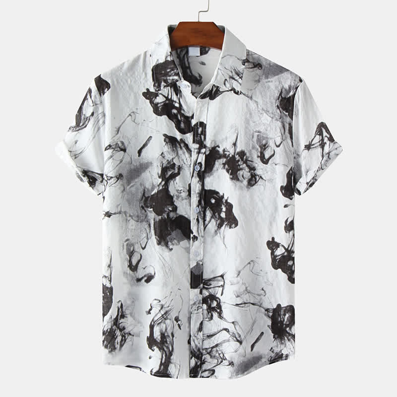 Nimara Ritual Summer Casual Button-Up Ink Print Men's Short Sleeve Shirts