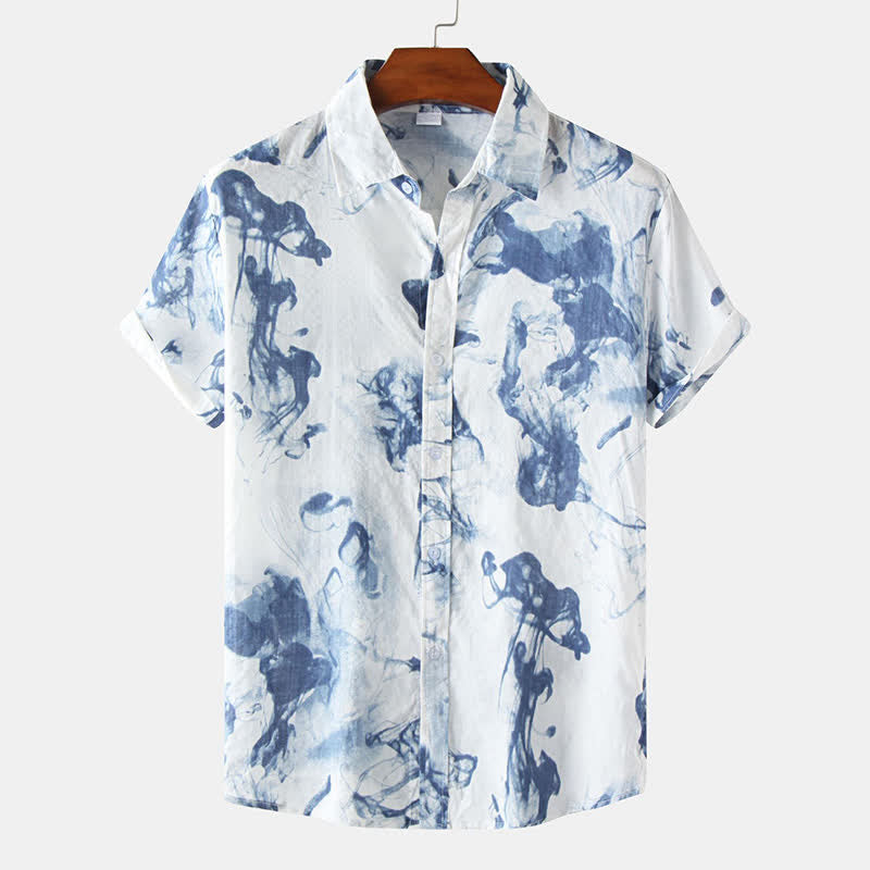 Nimara Ritual Summer Casual Button-Up Ink Print Men's Short Sleeve Shirts