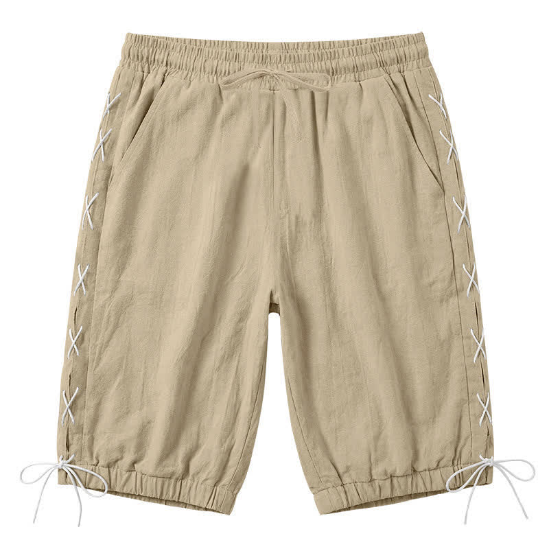 Nimara Ritual Summer Casual Drawstring Side Slit Solid Bermuda Shorts Men's Straight Leg Pants With Pockets