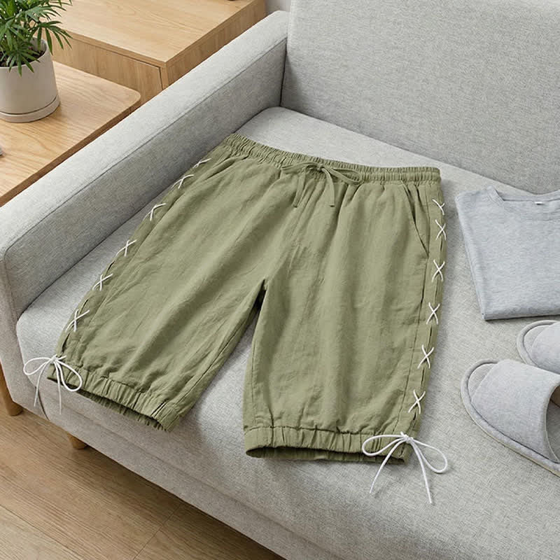 Nimara Ritual Summer Casual Drawstring Side Slit Solid Bermuda Shorts Men's Straight Leg Pants With Pockets