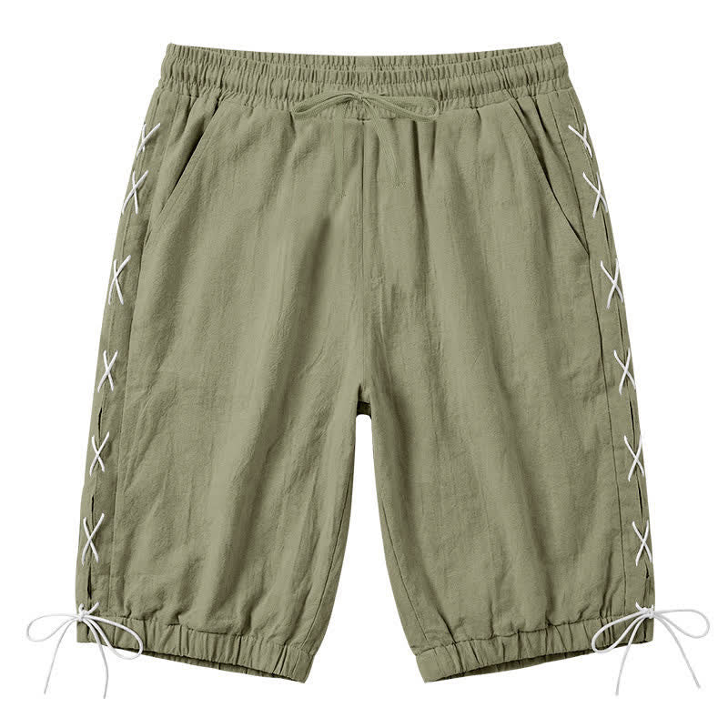 Nimara Ritual Summer Casual Drawstring Side Slit Solid Bermuda Shorts Men's Straight Leg Pants With Pockets