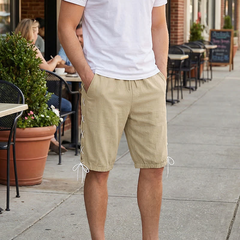 Nimara Ritual Summer Casual Drawstring Side Slit Solid Bermuda Shorts Men's Straight Leg Pants With Pockets
