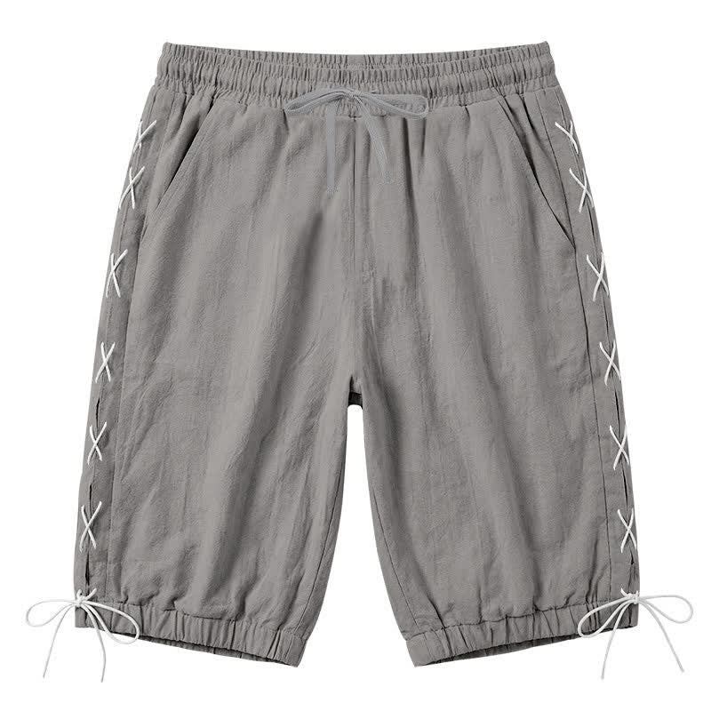 Nimara Ritual Summer Casual Drawstring Side Slit Solid Bermuda Shorts Men's Straight Leg Pants With Pockets