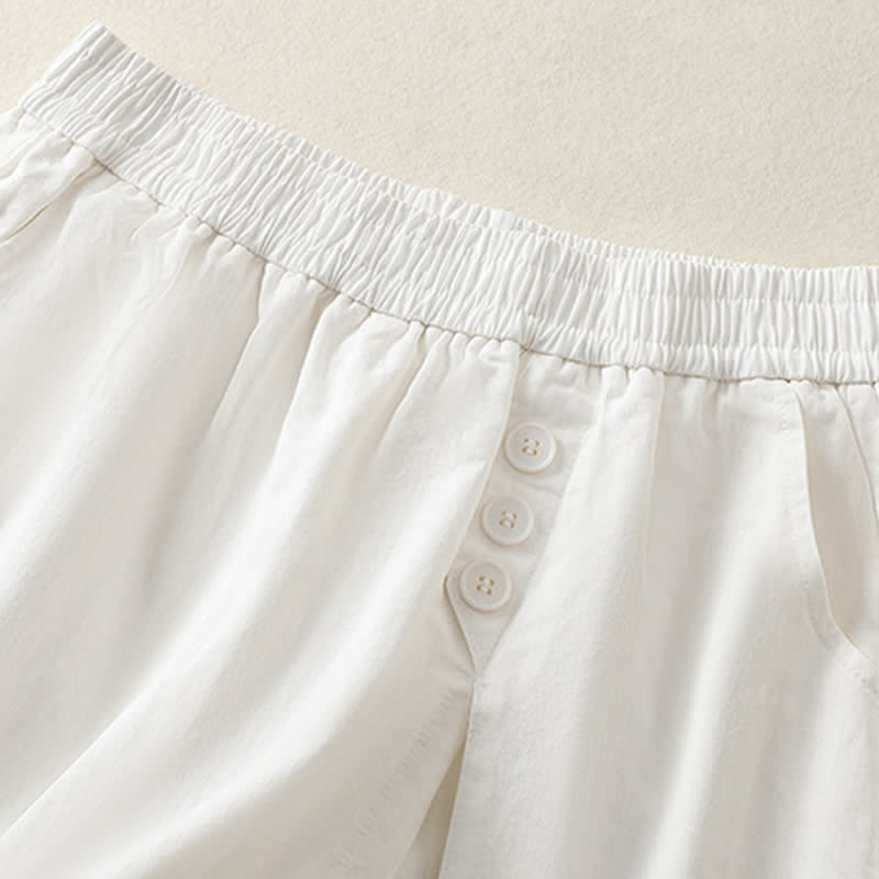 Nimara Ritual Summer Casual Decorative Buttons Solid Women's Shorts With Pockets