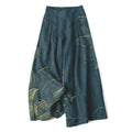 Nimara Ritual Cotton Linen Lotus Line Art Pattern Women's Elastic Waist Wide Leg Pants With Pockets