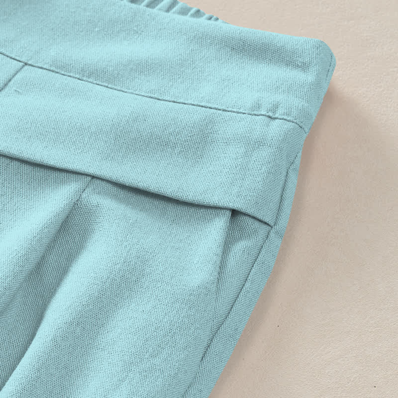 Nimara Ritual Cotton Linen Gradient Leaf Pattern Women's Elastic Waist Wide Leg Pants With Pockets
