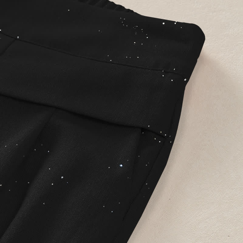Nimara Ritual Cotton Linen Lotus Crane Pattern Women's Elastic Waist Wide Leg Pants With Pockets