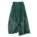 Nimara Ritual Cotton Linen Lotus Line Art Pattern Women's Elastic Waist Wide Leg Pants With Pockets