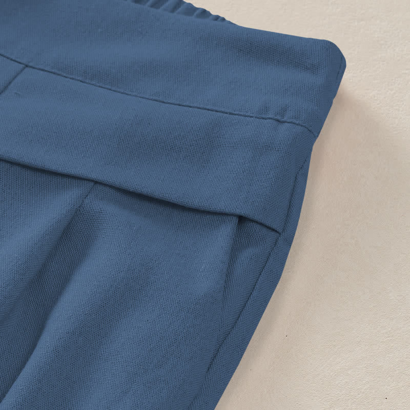 Nimara Ritual Cotton Linen Crane Cloud Pattern Women's Elastic Waist Wide Leg Pants With Pockets