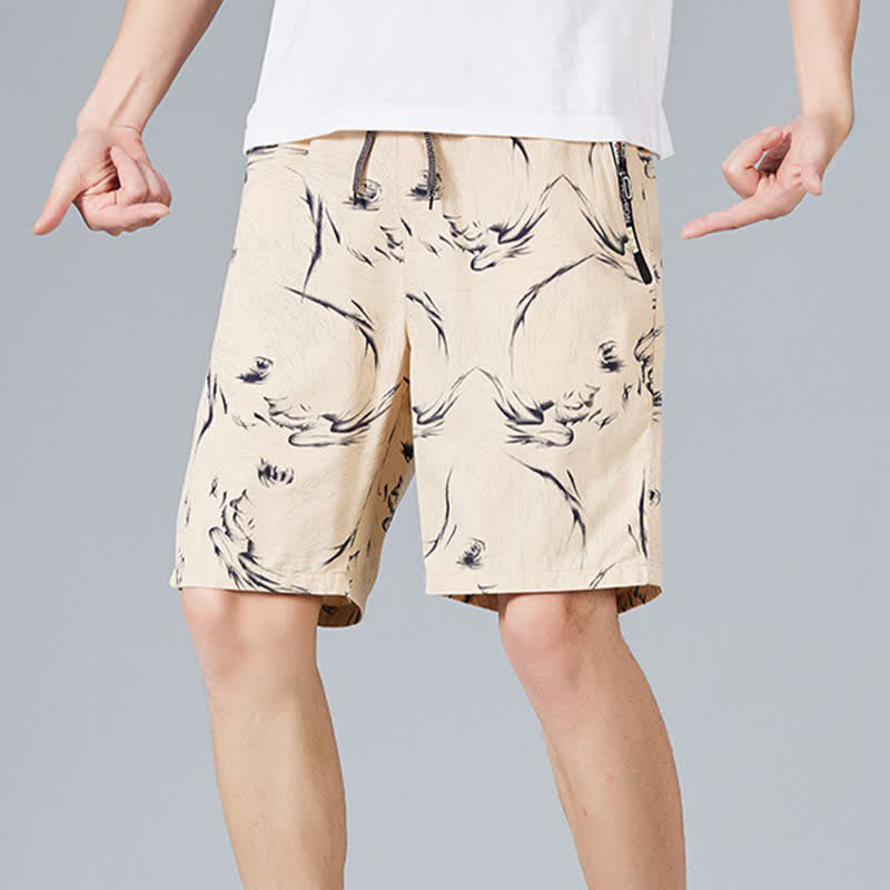 Nimara Ritual Summer Drawstring Abstract Print Cotton Men's Shorts With Pockets