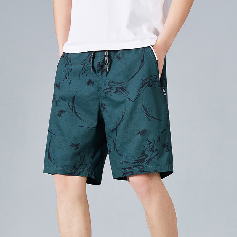 Nimara Ritual Summer Drawstring Abstract Print Cotton Men's Shorts With Pockets
