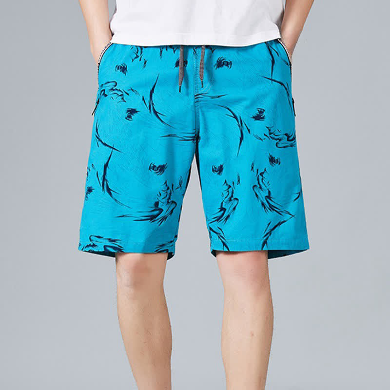 Nimara Ritual Summer Drawstring Abstract Print Cotton Men's Shorts With Pockets