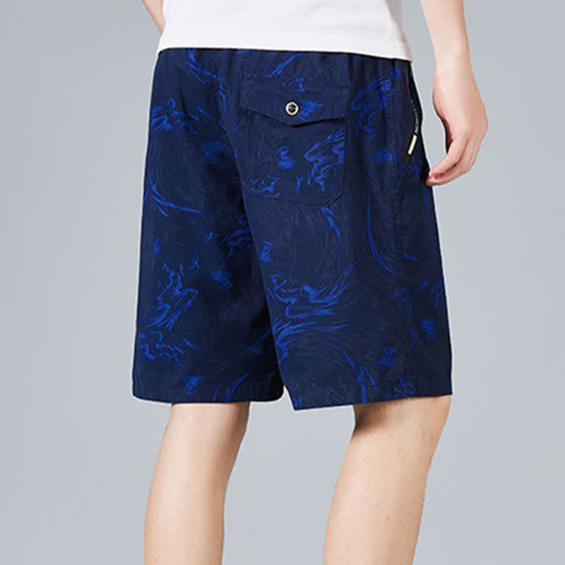 Nimara Ritual Summer Drawstring Abstract Print Cotton Men's Shorts With Pockets