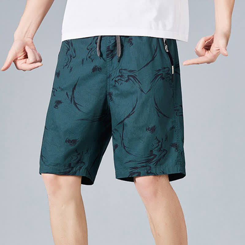 Nimara Ritual Summer Drawstring Abstract Print Cotton Men's Shorts With Pockets