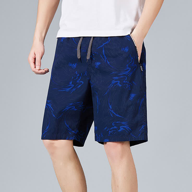Nimara Ritual Summer Drawstring Abstract Print Cotton Men's Shorts With Pockets