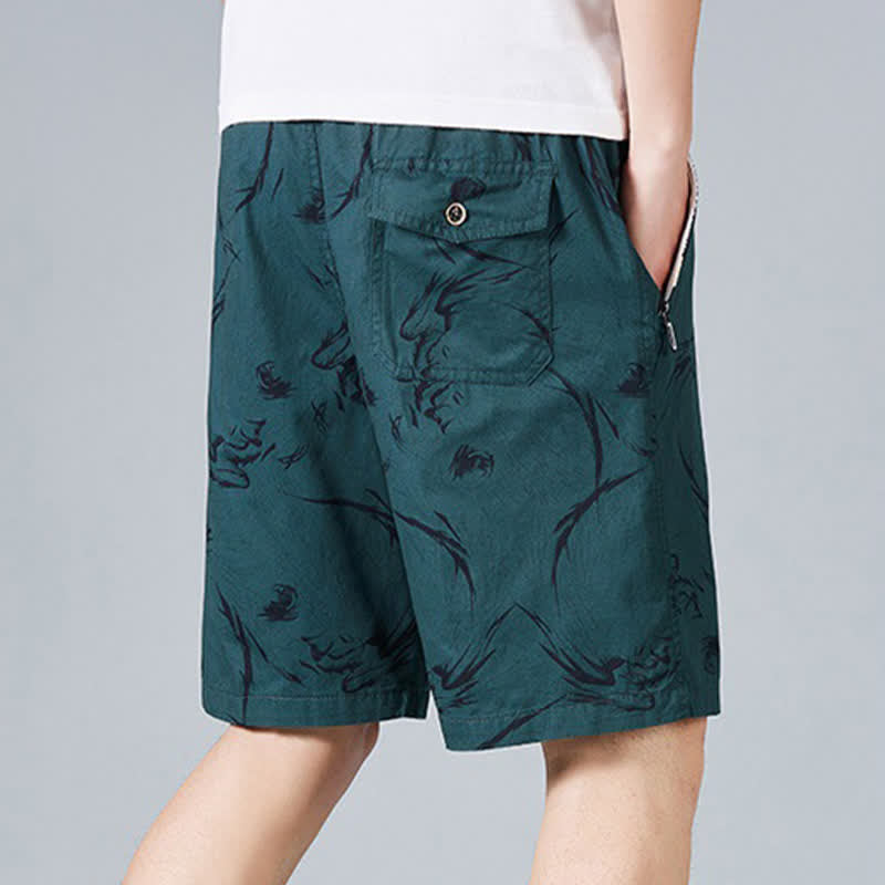 Nimara Ritual Summer Drawstring Abstract Print Cotton Men's Shorts With Pockets